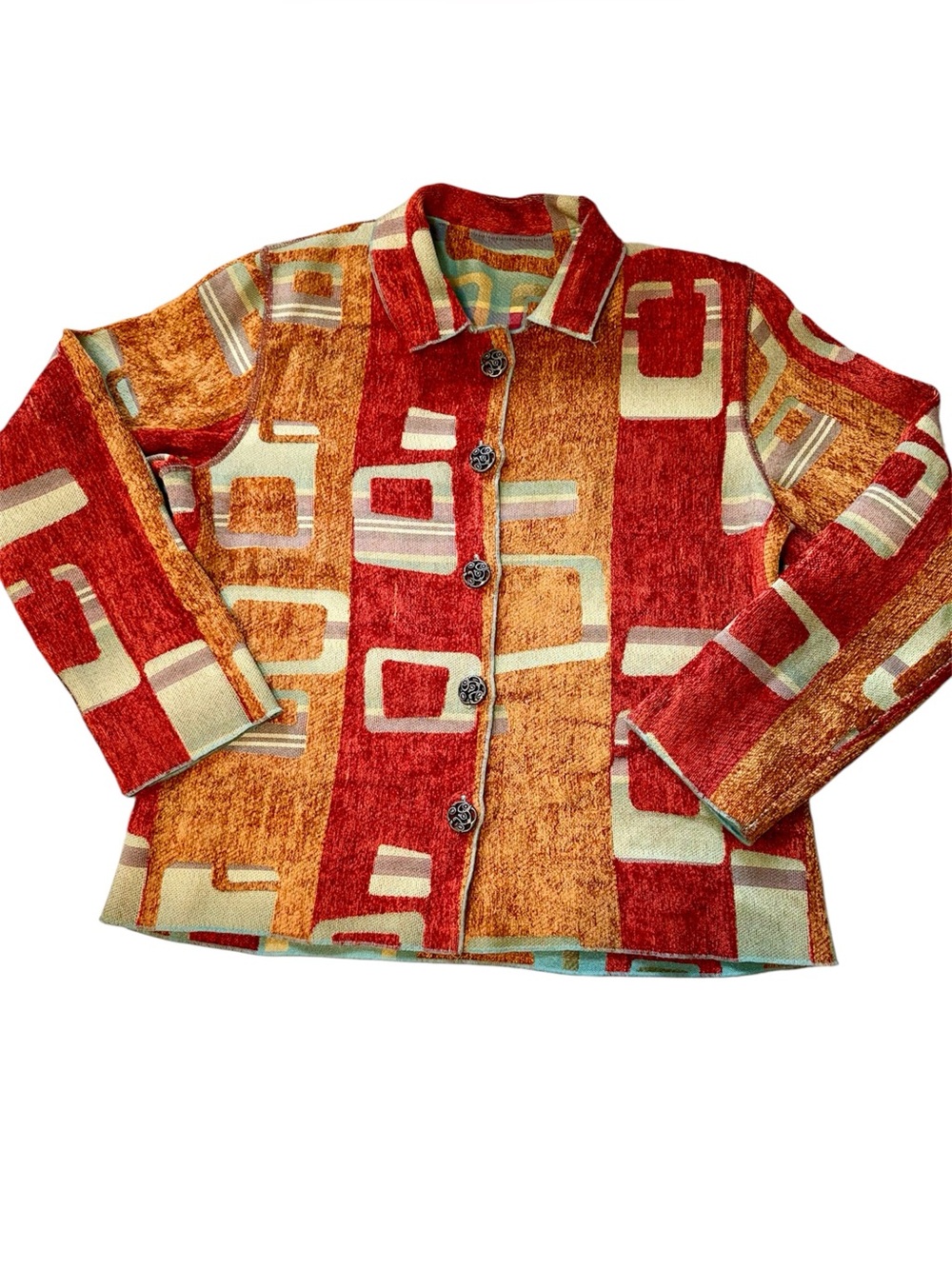 Vintage Winding River Jacket Atomic Print Reversible Chenille Blazer